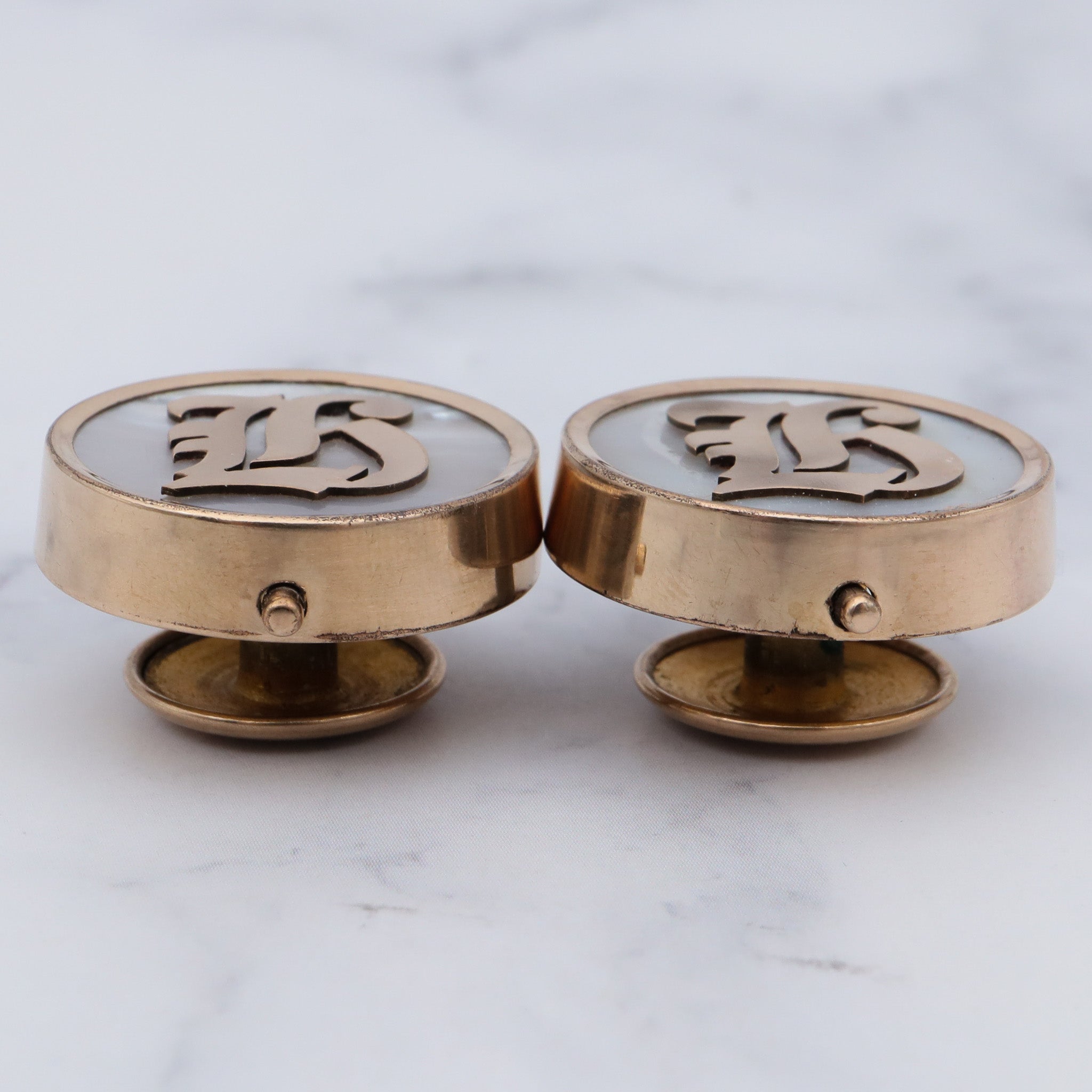 Antique late 1800’s gold-filled & mother of pearl monogrammed “K” cufflinks